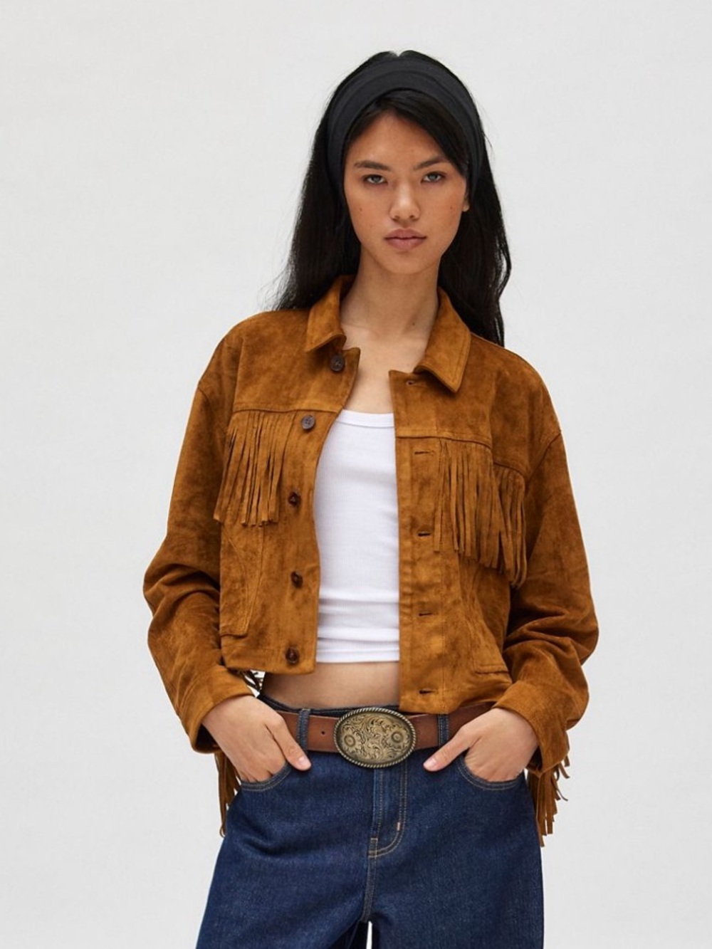 NWT BDG Jessie Faux Suede Fringe Jacket Brown Western Fringe Coat Size M - Picture 5 of 7